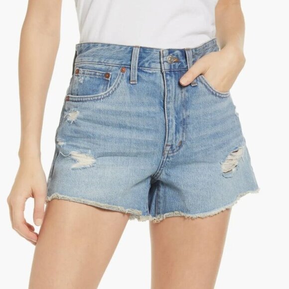 Madewell High-Rise Denim Shorts Distressed Cut Off in Posey Wash Women's Size 26 - Picture 1 of 13